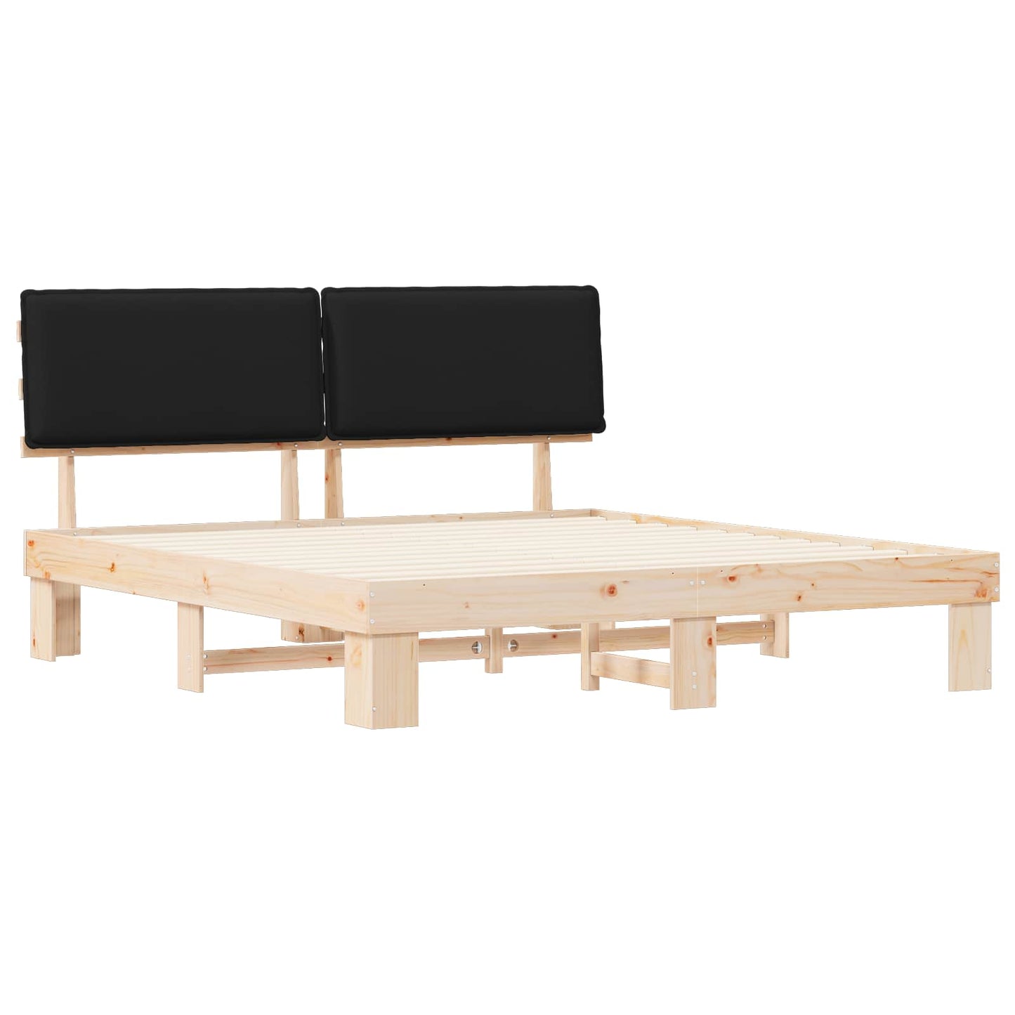 Letto con Testiera Rivestita Nero 200 x 200 cm Pino massello | homemem39