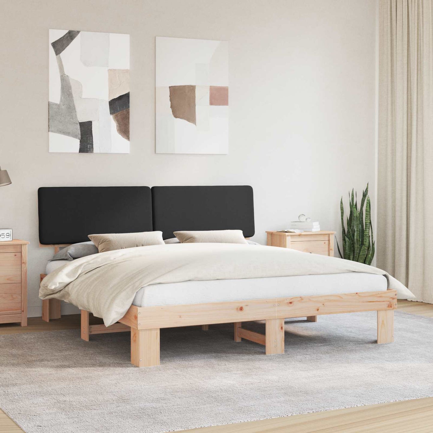 Letto con Testiera Rivestita Nero 200 x 200 cm Pino massello | homemem39