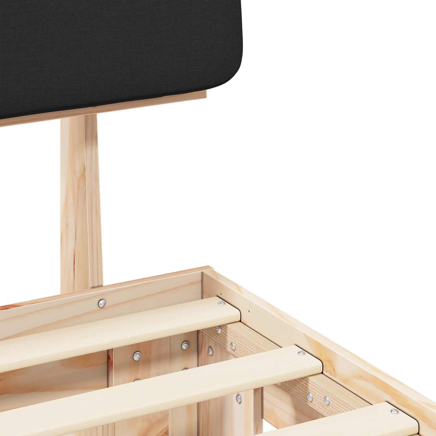 Letto con Testiera Rivestita Nero 180 x 200 cm Pino massello