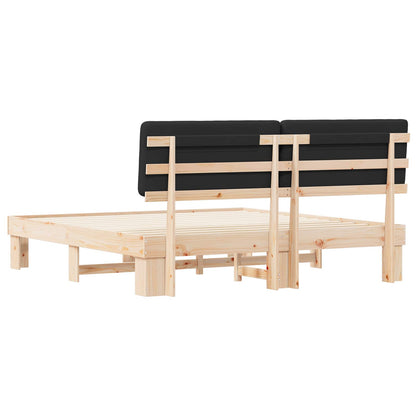 Letto con Testiera Rivestita Nero 180 x 200 cm Pino massello