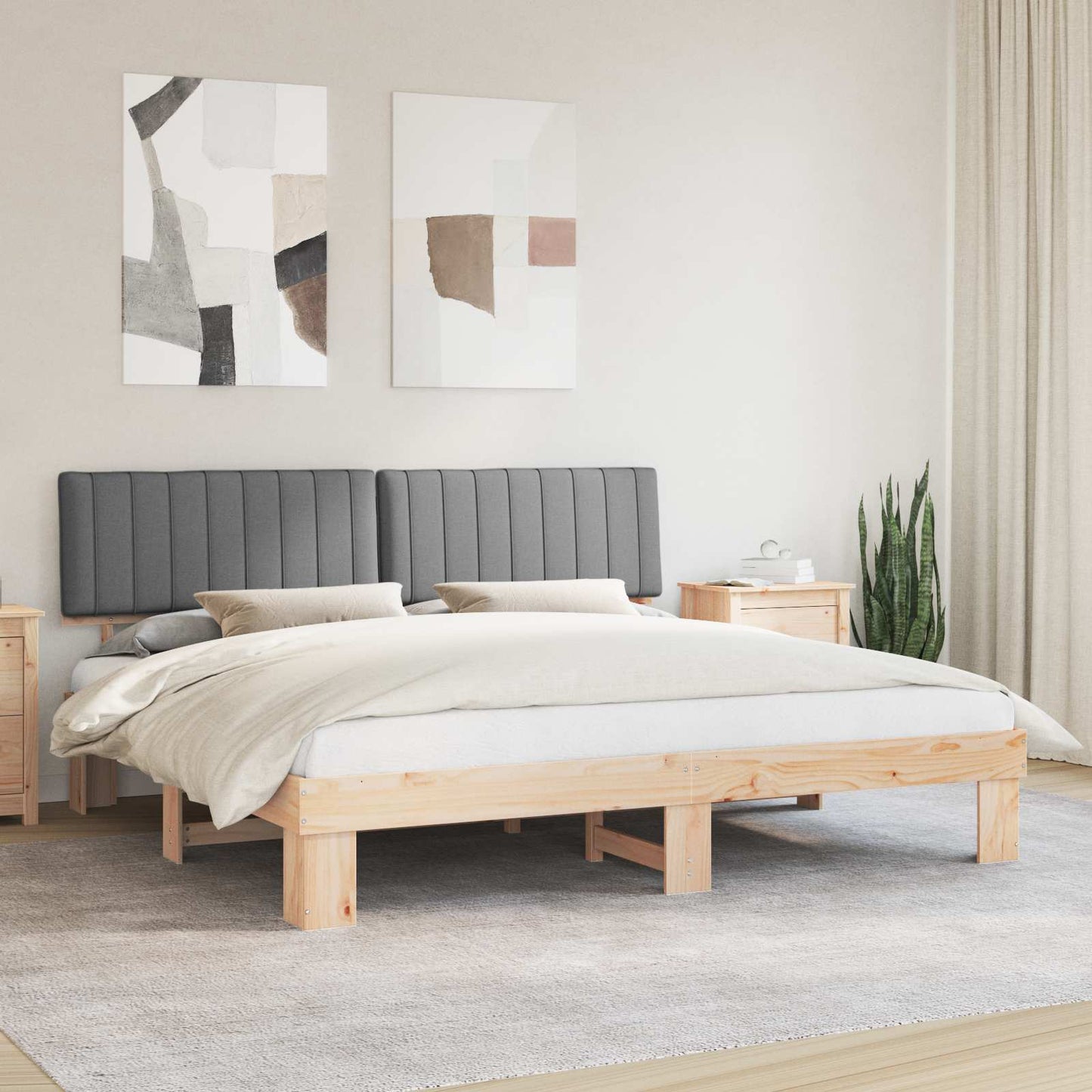 Letto con Testiera Rivestita Grigio chiaro 200 x 200 cm | homemem39