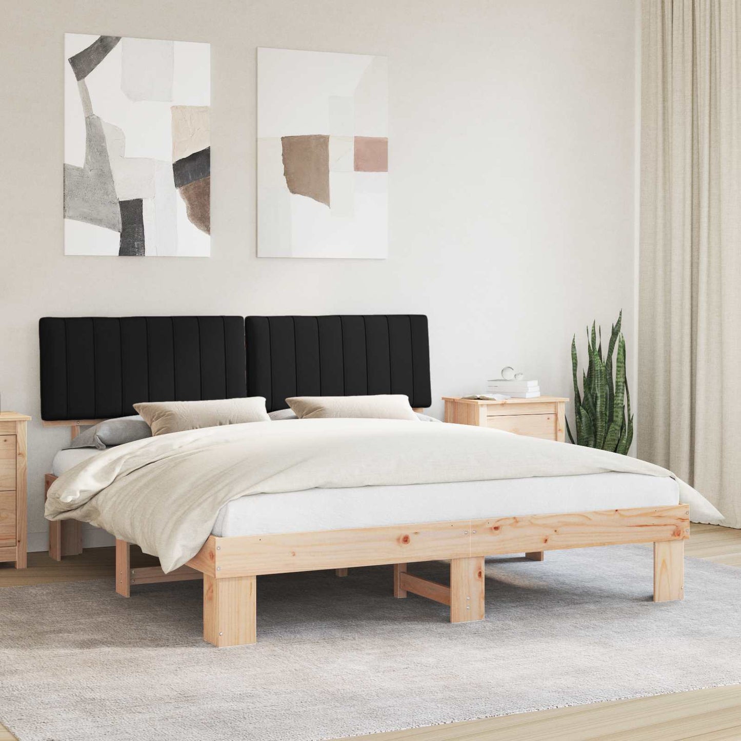Letto con Testiera Rivestita Nero 180 x 200 cm Pino massello