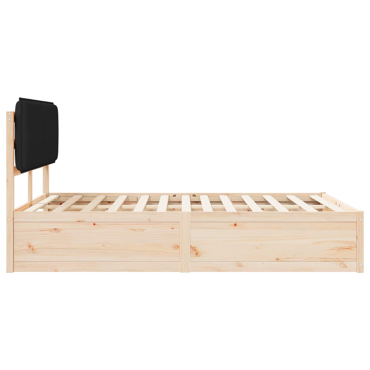 Letto con Testiera Rivestita Nero 160 x 200 cm Pino massello