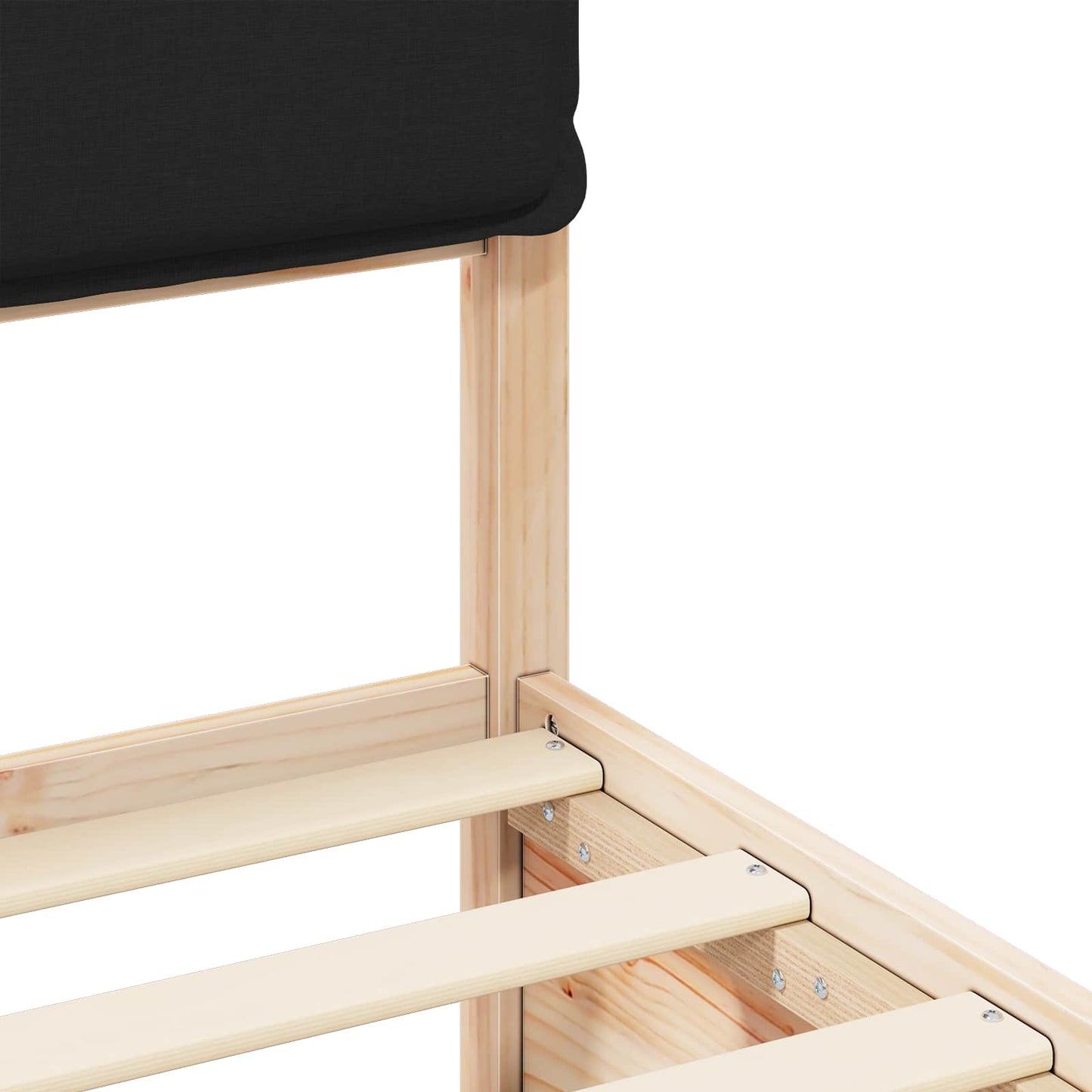 Letto con Testiera Rivestita Nero 140 x 200 cm Pino massello