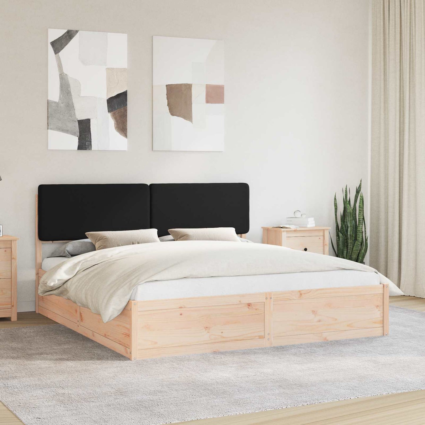 Letto con Testiera Rivestita Nero 200 x 200 cm Pino massello | homemem39