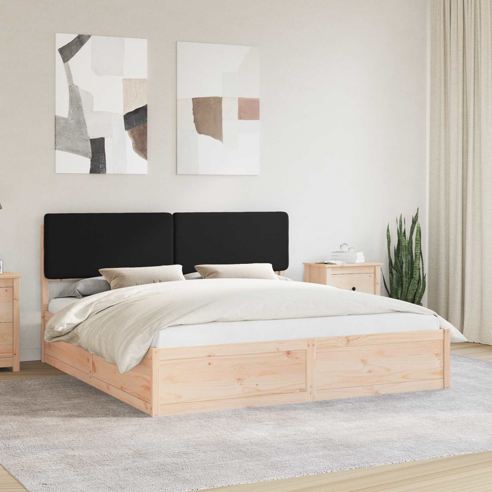 Letto con Testiera Rivestita Nero 200 x 200 cm Pino massello | homemem39