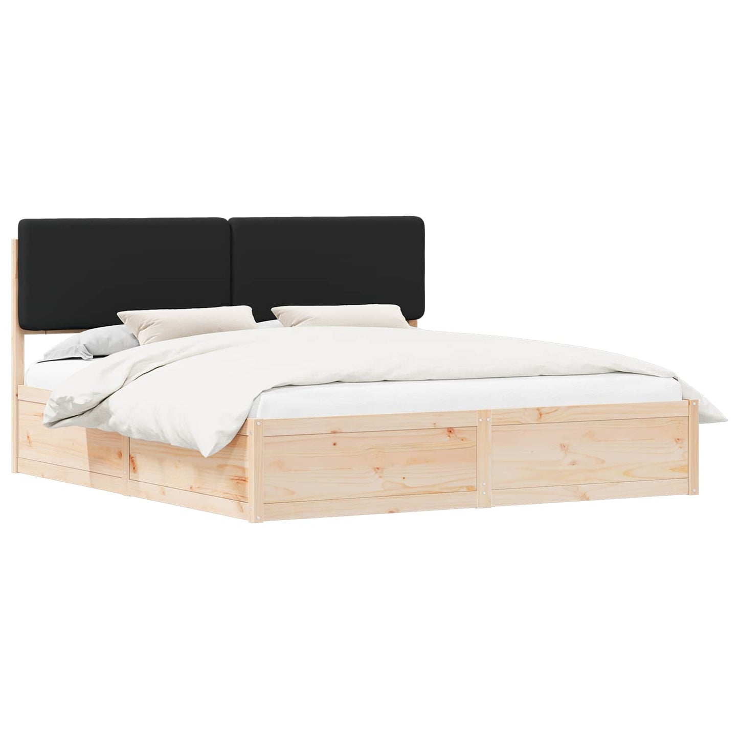 Letto con Testiera Rivestita Nero 200 x 200 cm Pino massello | homemem39