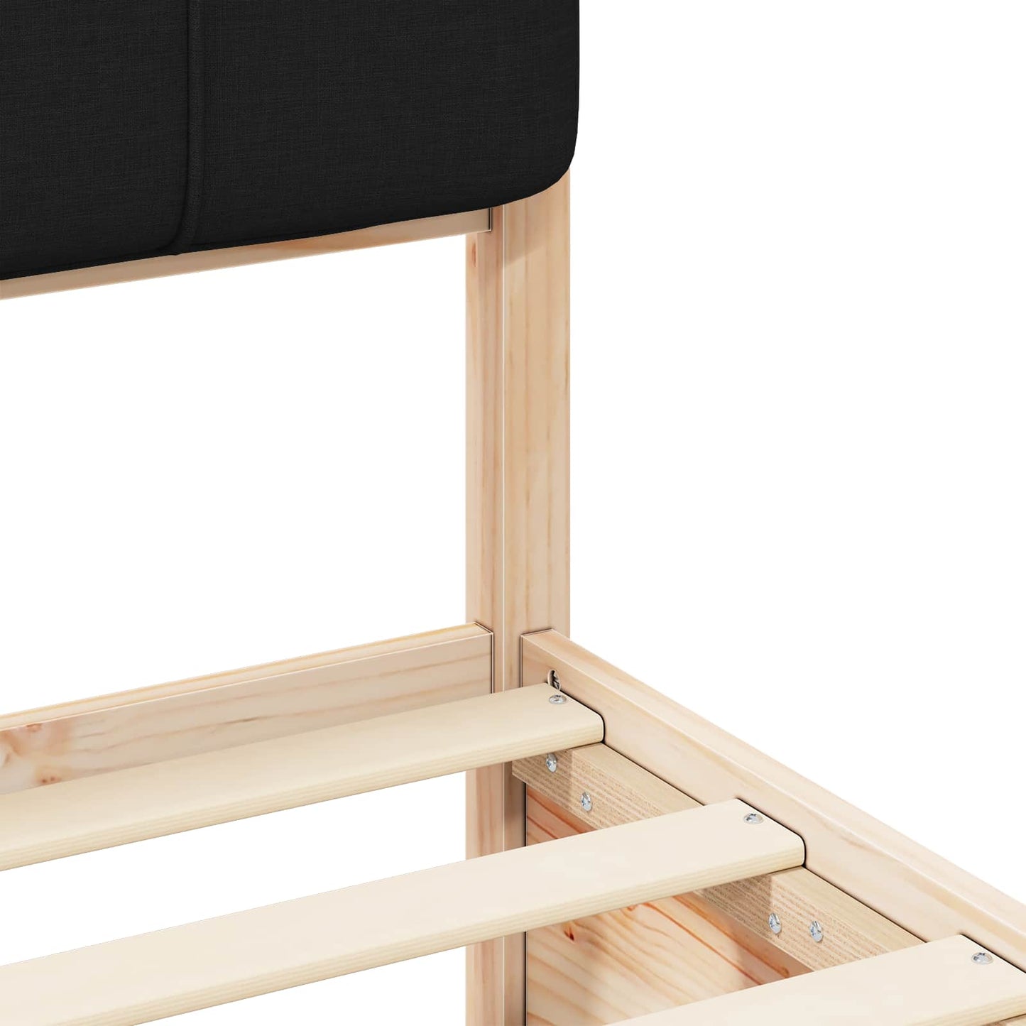 Letto con Testiera Rivestita Nero 140 x 200 cm Pino massello