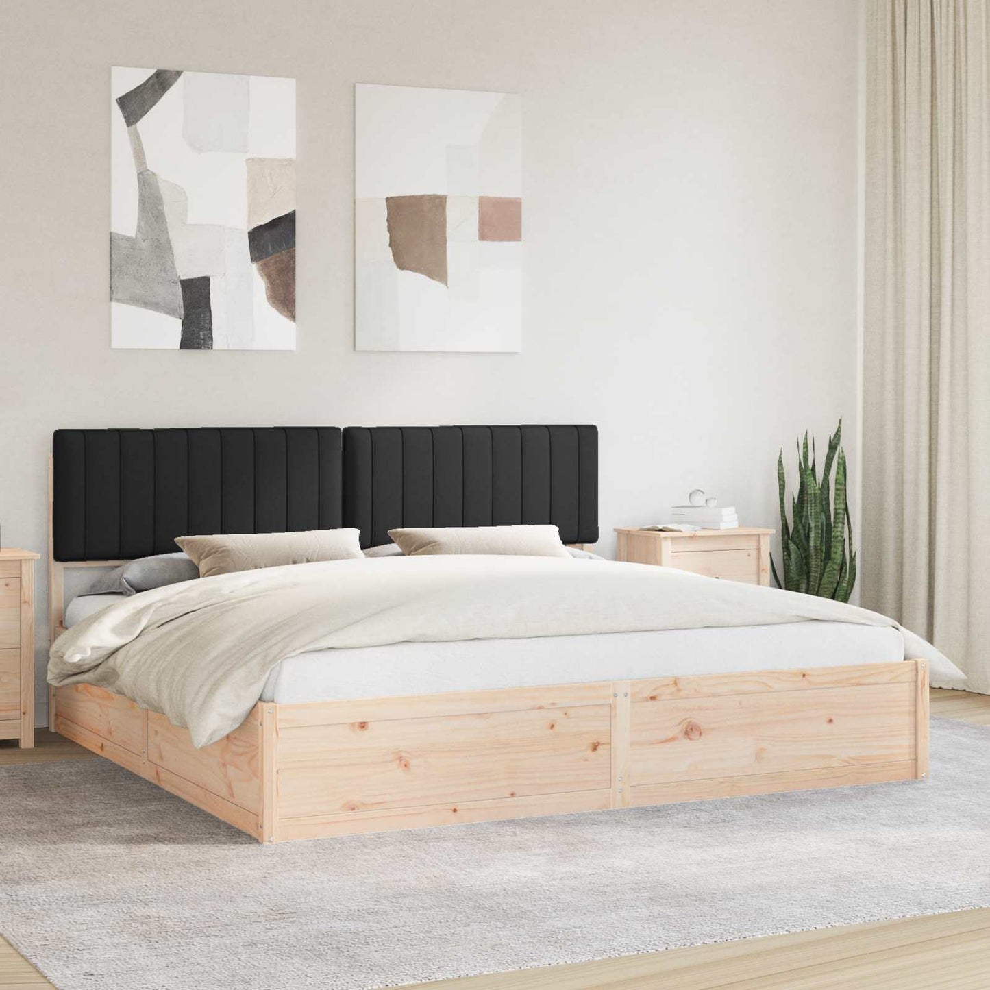 Letto con Testiera Rivestita Nero 200 x 200 cm Pino massello