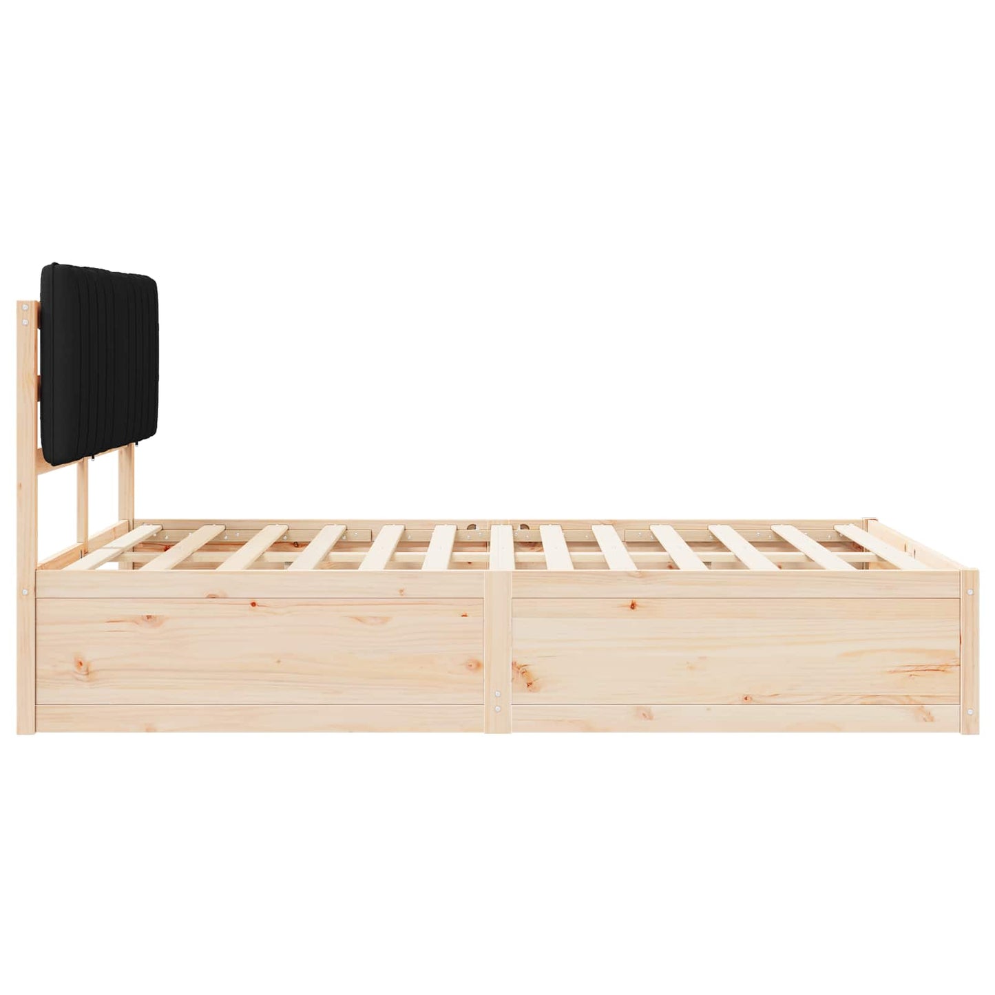 Letto con Testiera Rivestita Nero 140 x 190 cm Pino massello