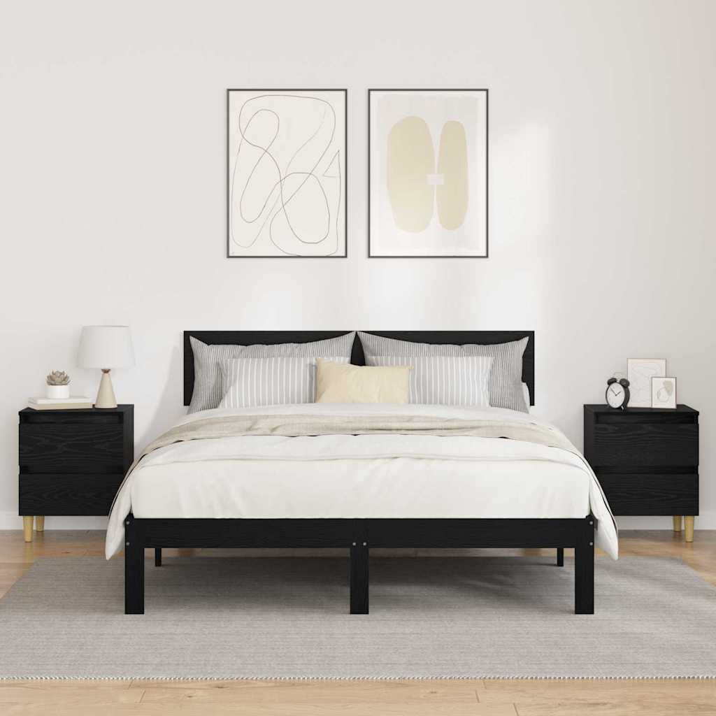 Armadietto per letto con cassetto Rovere Nero 40 x 35 x 50 cm | homemem39