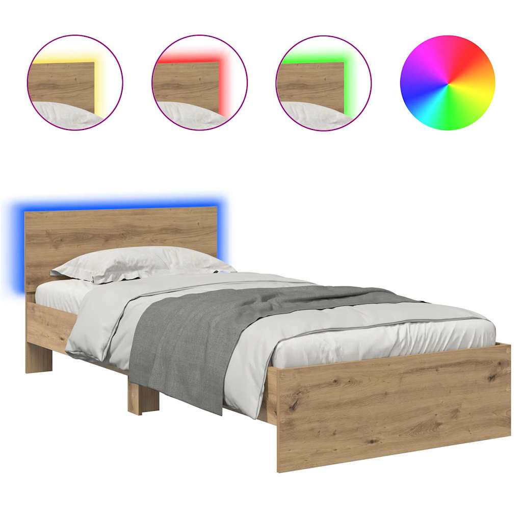 Struttura del letto con testiera Rovere artigianale 90 x 190 cm