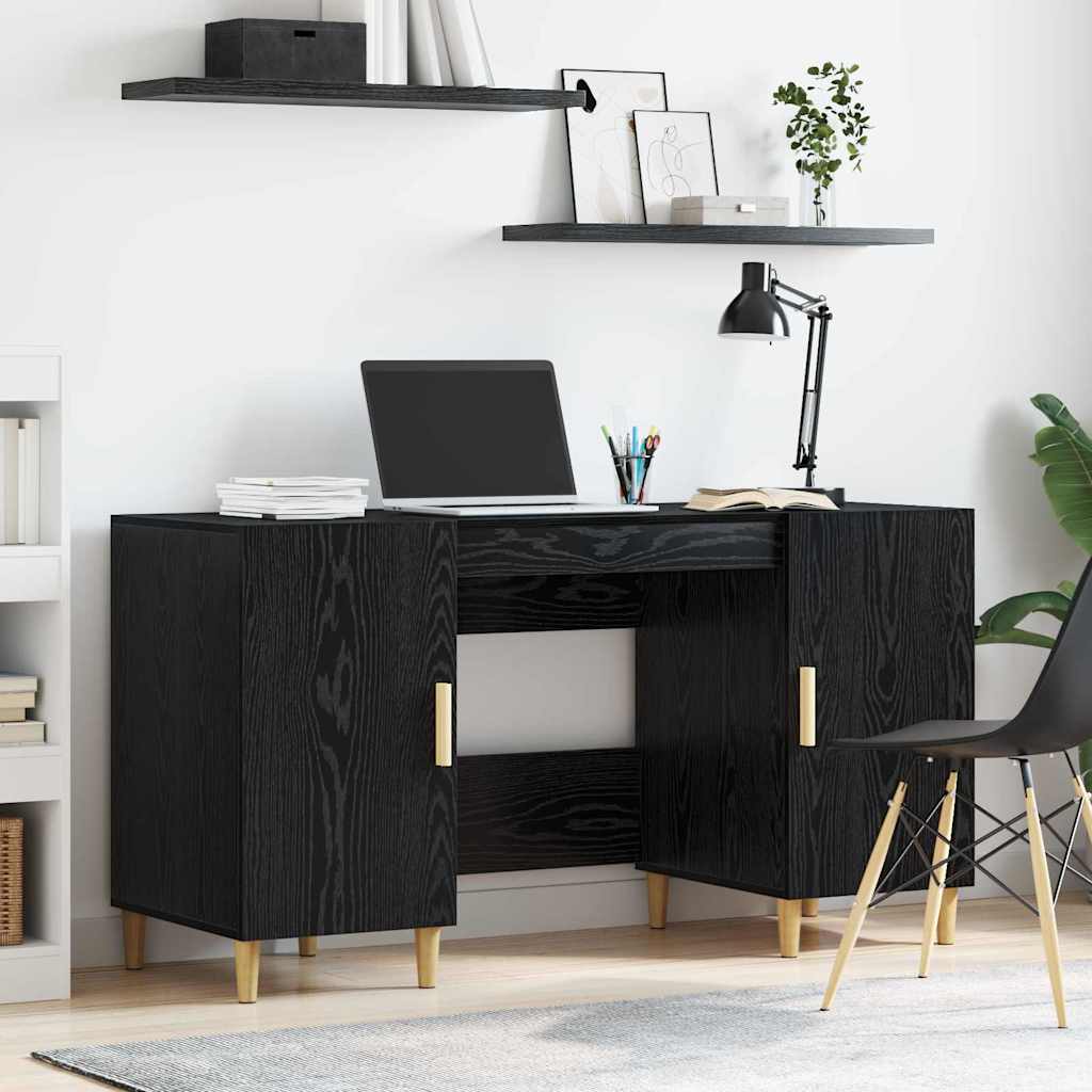 Scrivania Rovere Nero 140 x 50 x 75 cm Legno multistrato | homemem39