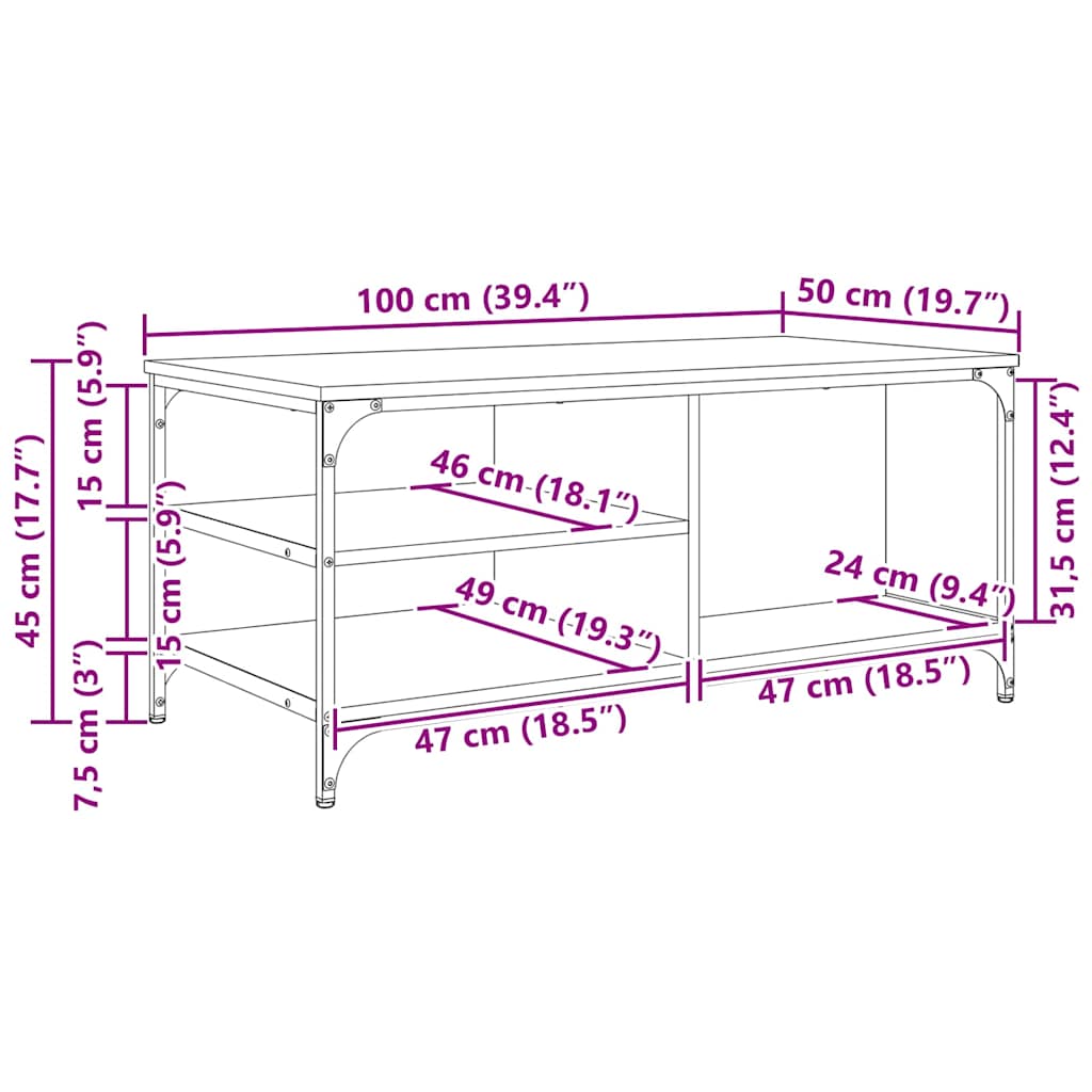 Tavolino da salotto Rovere artigianale 100 x 50 x 45 cm