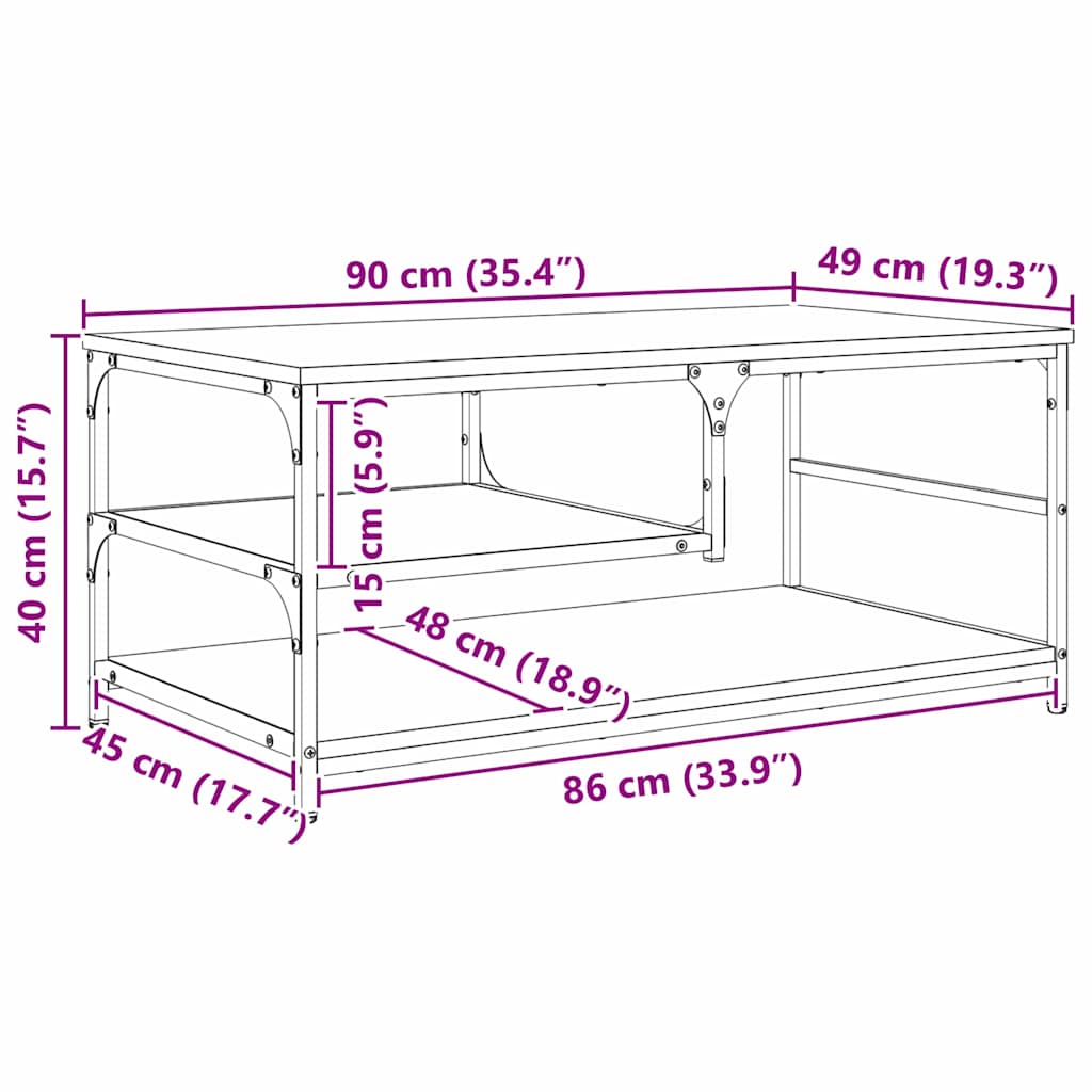 Tavolino da salotto Rovere Nero 90 x 49 x 40 cm