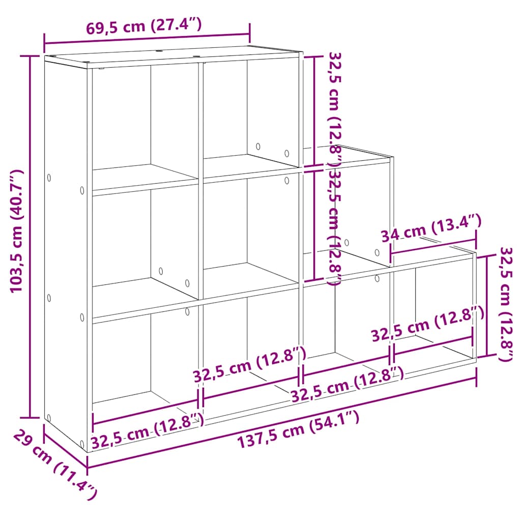 Libreria divisoria Rovere Nero 137,5 x 29 x 103,5 cm | homemem39