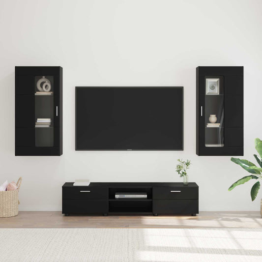 Set mobile TV con cassetto FLORIN 3 pcs Nero Legno multistrato