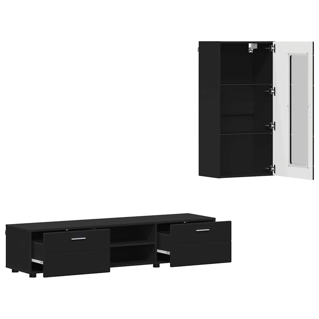 Set mobile TV con cassetto con porta Nero Legno multistrato
