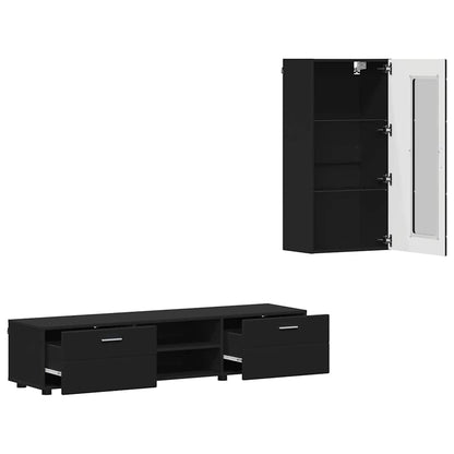 Set mobile TV con cassetto con porta Nero Legno multistrato