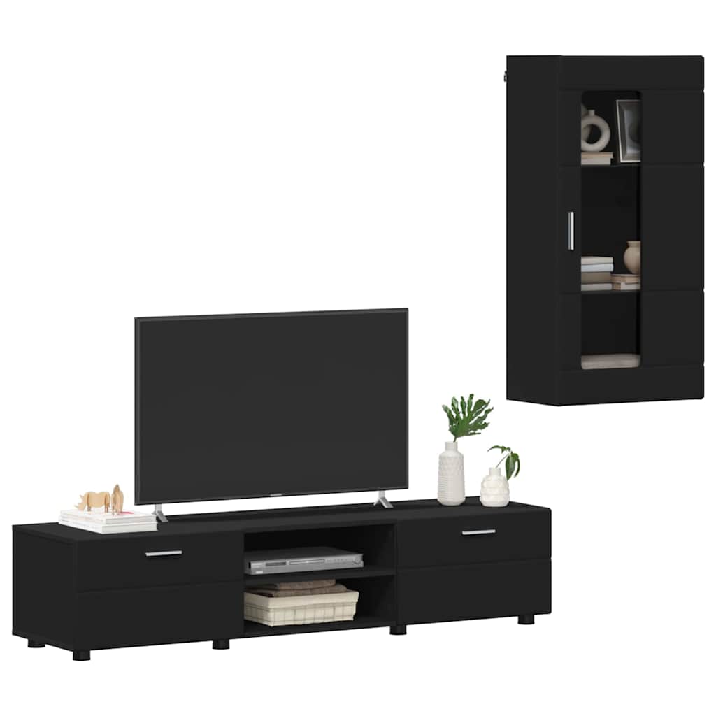 Set mobile TV con cassetto con porta Nero Legno multistrato