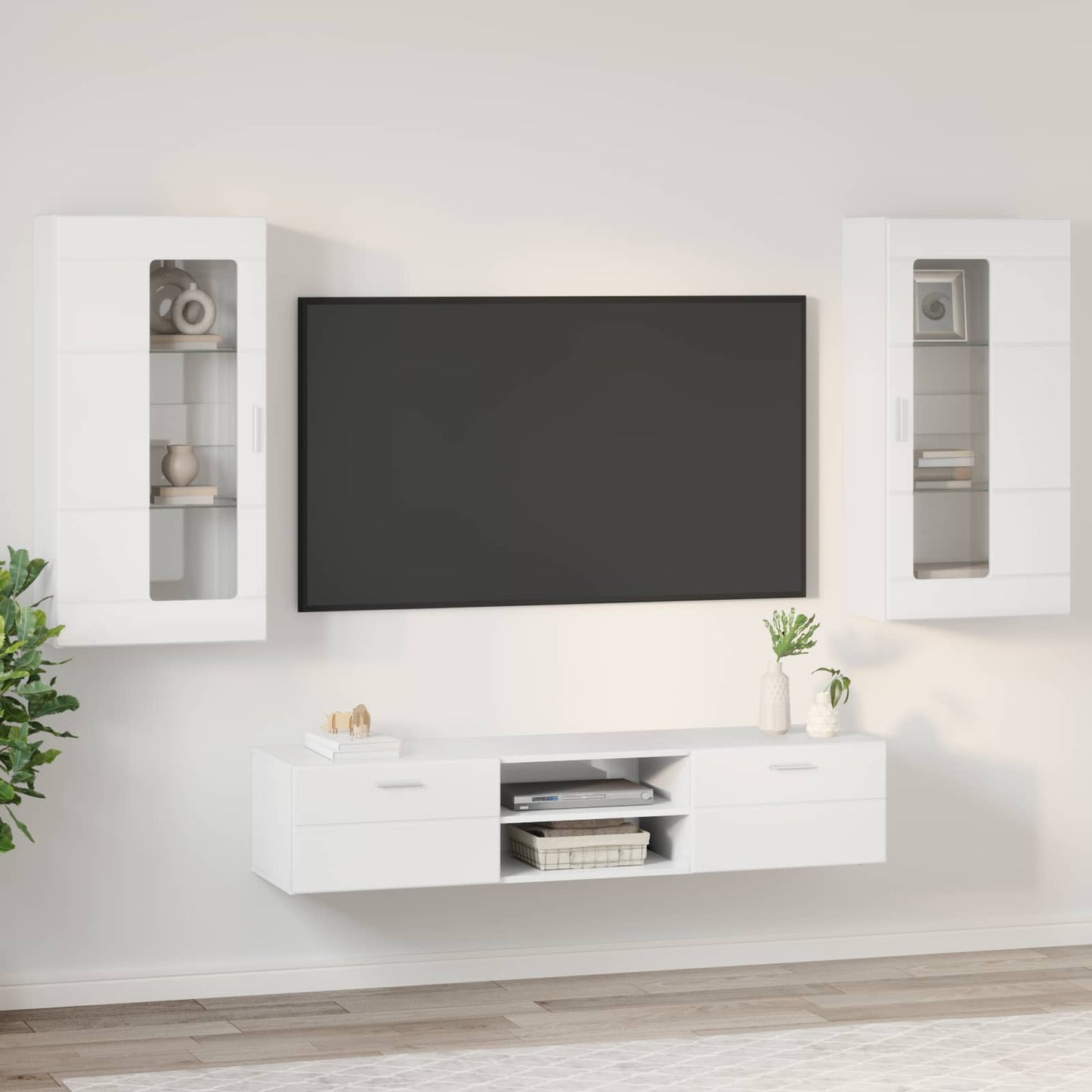 Set mobile TV FLORIN 3 pcs Bianco Lucido Legno multistrato | homemem39
