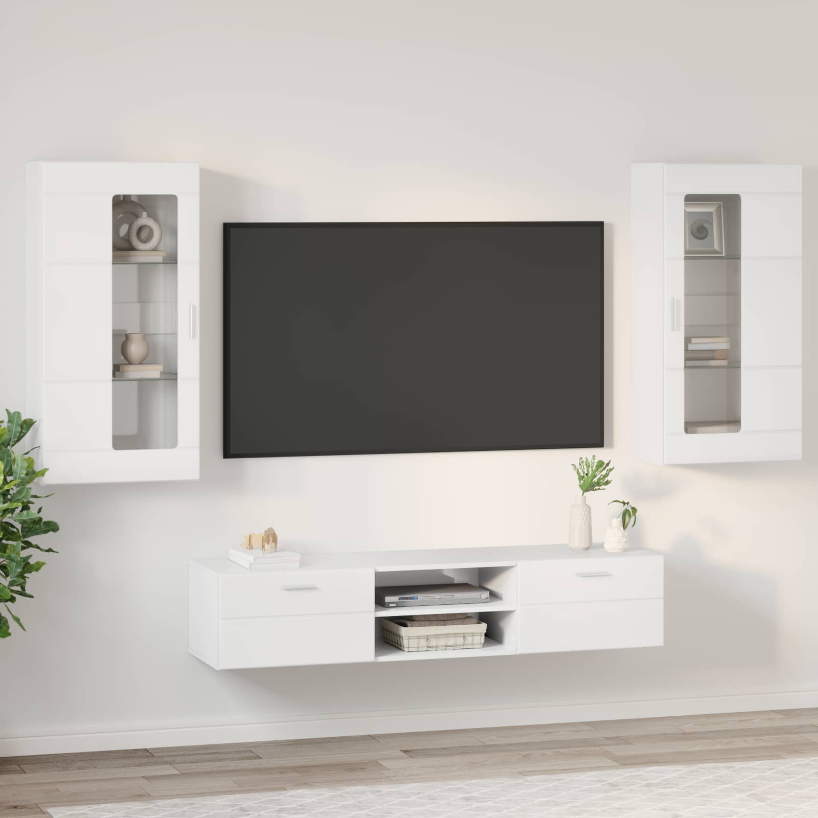 Set mobile TV FLORIN 3 pcs Bianco Lucido Legno multistrato | homemem39