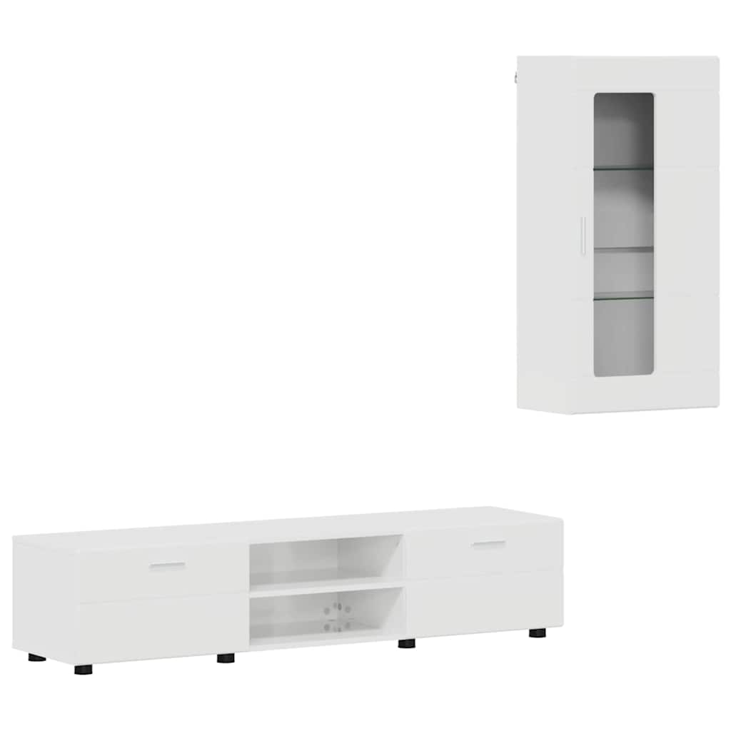 Set mobile TV con cassetto Bianco Lucido Legno multistrato