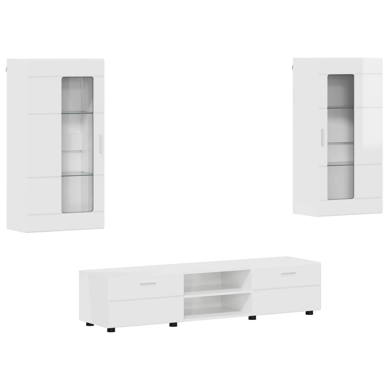 Set mobile TV FLORIN 3 pcs Bianco Lucido Legno multistrato | homemem39