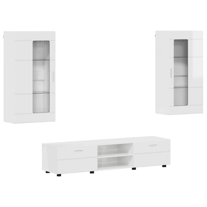 Set mobile TV FLORIN 3 pcs Bianco Lucido Legno multistrato