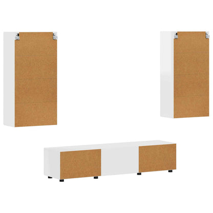 Set mobile TV FLORIN 3 pcs Bianco Lucido Legno multistrato | homemem39