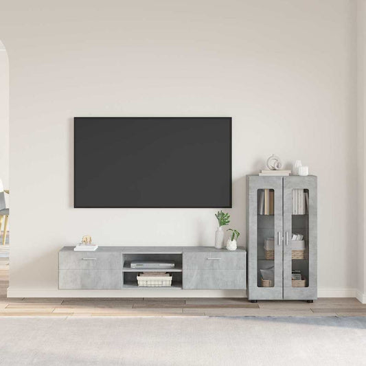 Set mobile TV con cassetto Grigio cemento Legno multistrato