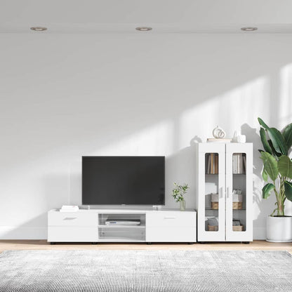 Set mobile TV con cassetto Bianco Lucido Legno multistrato