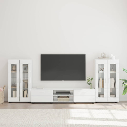 Set mobile TV FLORIN 3 pcs Bianco Lucido Legno multistrato | homemem39