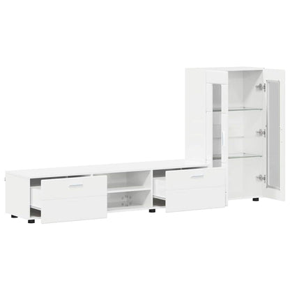 Set mobile TV con cassetto Bianco Lucido Legno multistrato