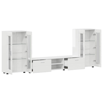 Set mobile TV FLORIN 3 pcs Bianco Lucido Legno multistrato | homemem39