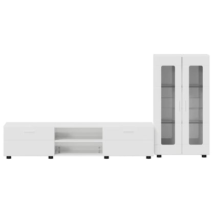 Set mobile TV con cassetto Bianco Lucido Legno multistrato