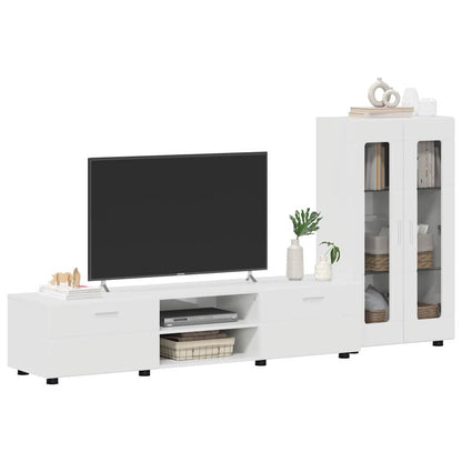 Set mobile TV con cassetto Bianco Lucido Legno multistrato