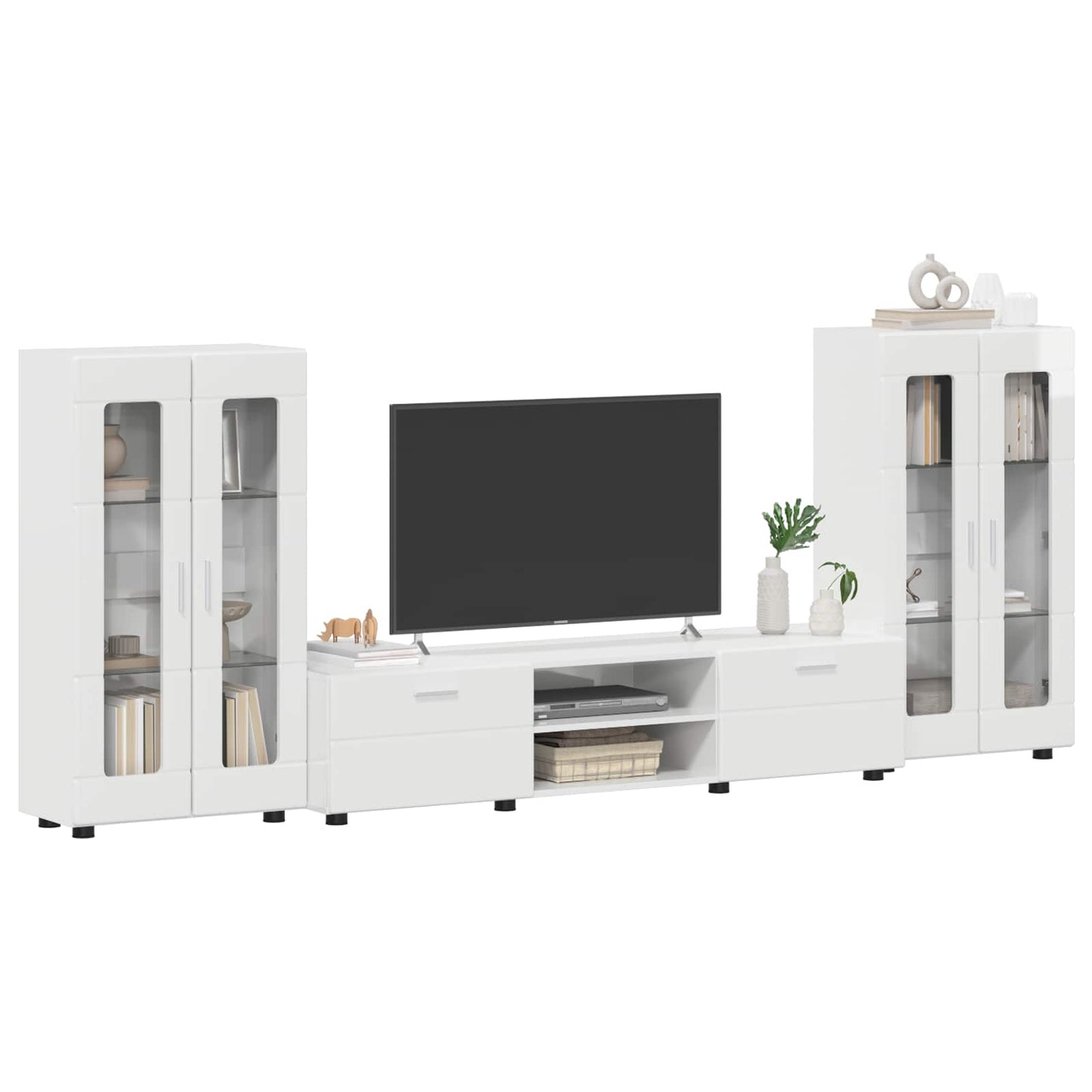 Set mobile TV FLORIN 3 pcs Bianco Lucido Legno multistrato | homemem39