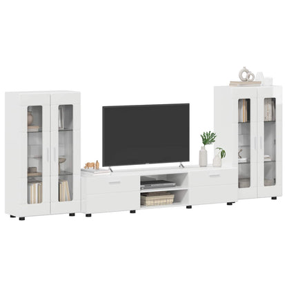 Set mobile TV FLORIN 3 pcs Bianco Lucido Legno multistrato | homemem39