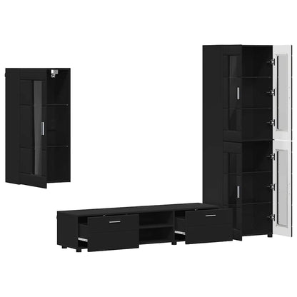 Set mobile TV con cassetto con porta Nero Legno multistrato