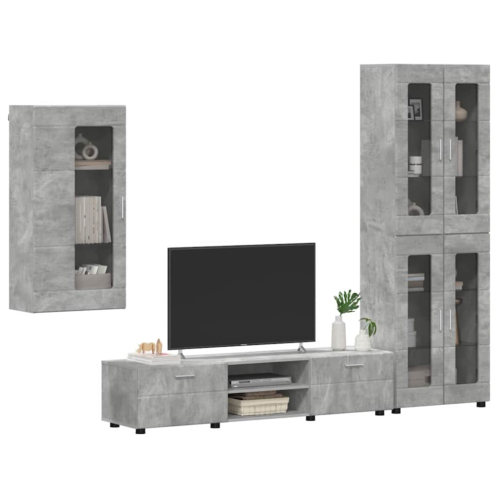 Set mobile TV con cassetto Grigio cemento Legno multistrato