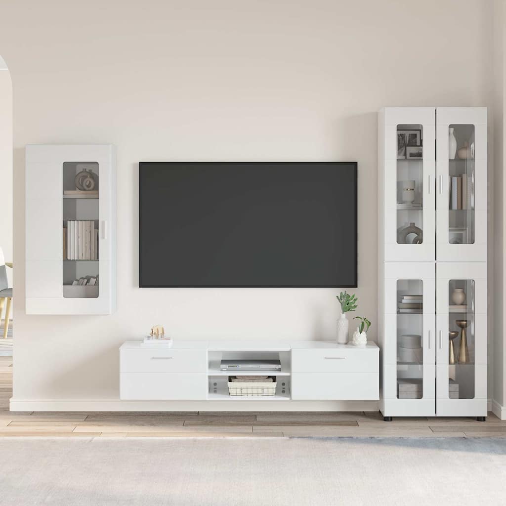 Set mobile TV con cassetto Bianco Lucido Legno multistrato