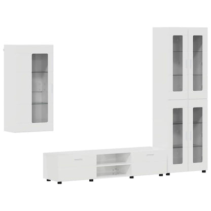Set mobile TV con cassetto Bianco Lucido Legno multistrato