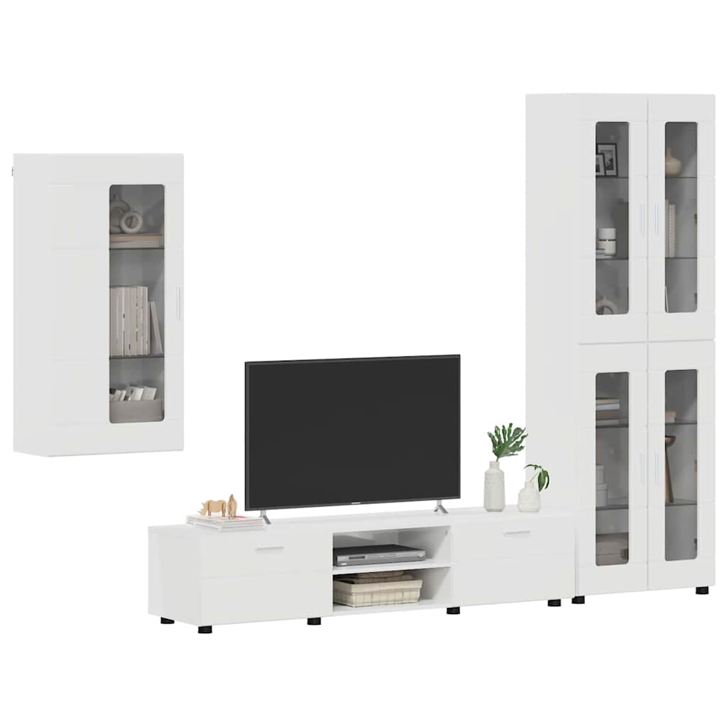 Set mobile TV FLORIN 3 pcs Bianco Lucido Legno multistrato