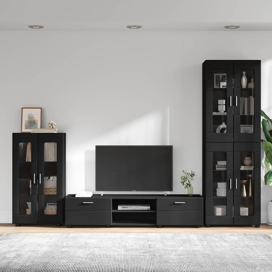 Set mobile TV con cassetto FLORIN 3 pcs Nero Legno multistrato