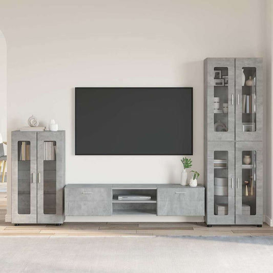 Set mobile TV con cassetto Grigio cemento Legno multistrato