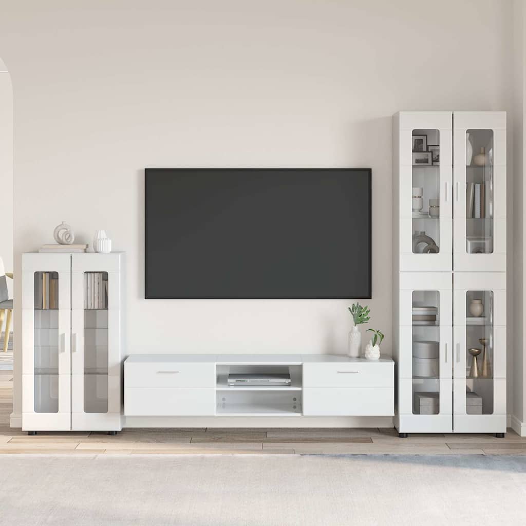 Set mobile TV con cassetto Bianco Lucido Legno multistrato