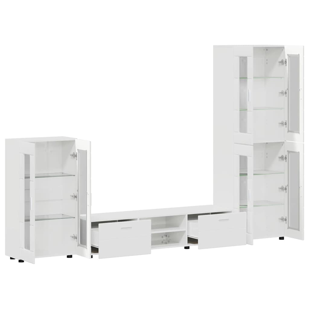 Set mobile TV con cassetto Bianco Lucido Legno multistrato