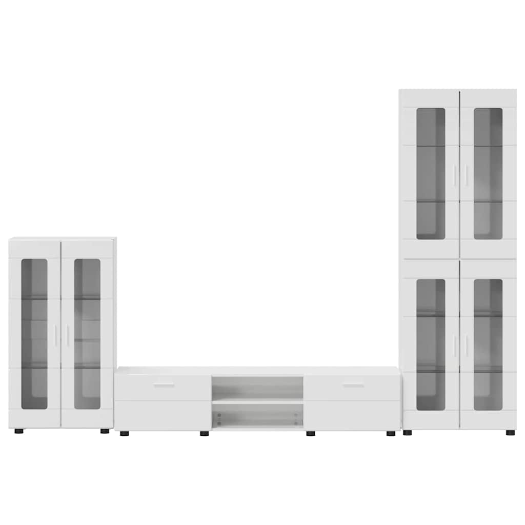 Set mobile TV con cassetto Bianco Lucido Legno multistrato