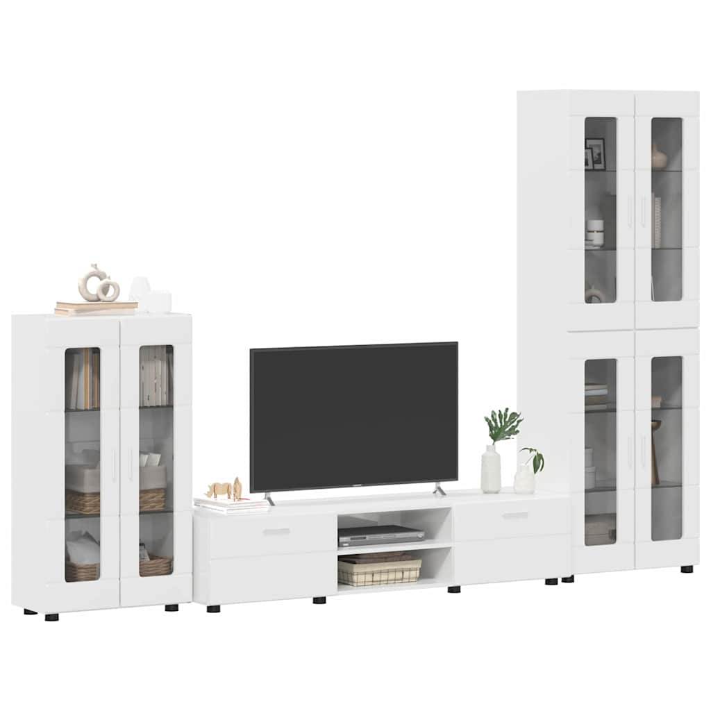 Set mobile TV FLORIN 3 pcs Bianco Lucido Legno multistrato